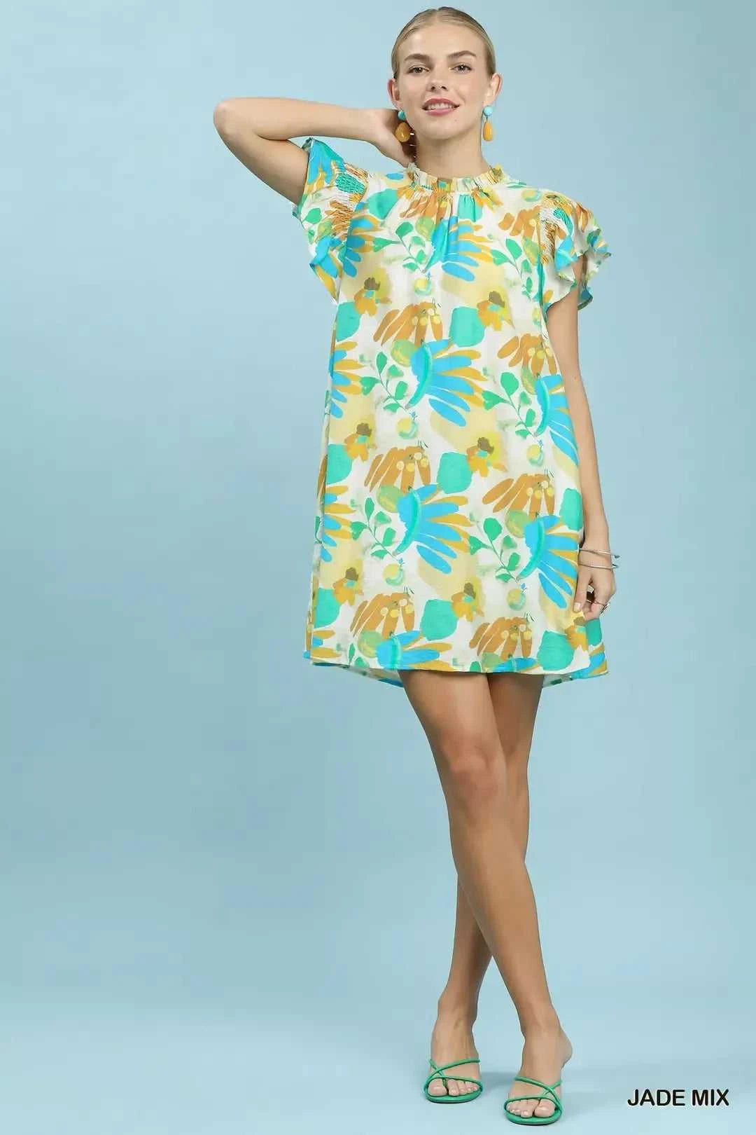 Umgee Ruffled Botanical Print Mini Dress 100100325941919 62 Gifts for Her Jerry's Apparel 