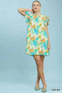 Umgee Ruffled Botanical Print Mini Dress 100100325941919 62 Gifts for Her Jerry's Apparel 