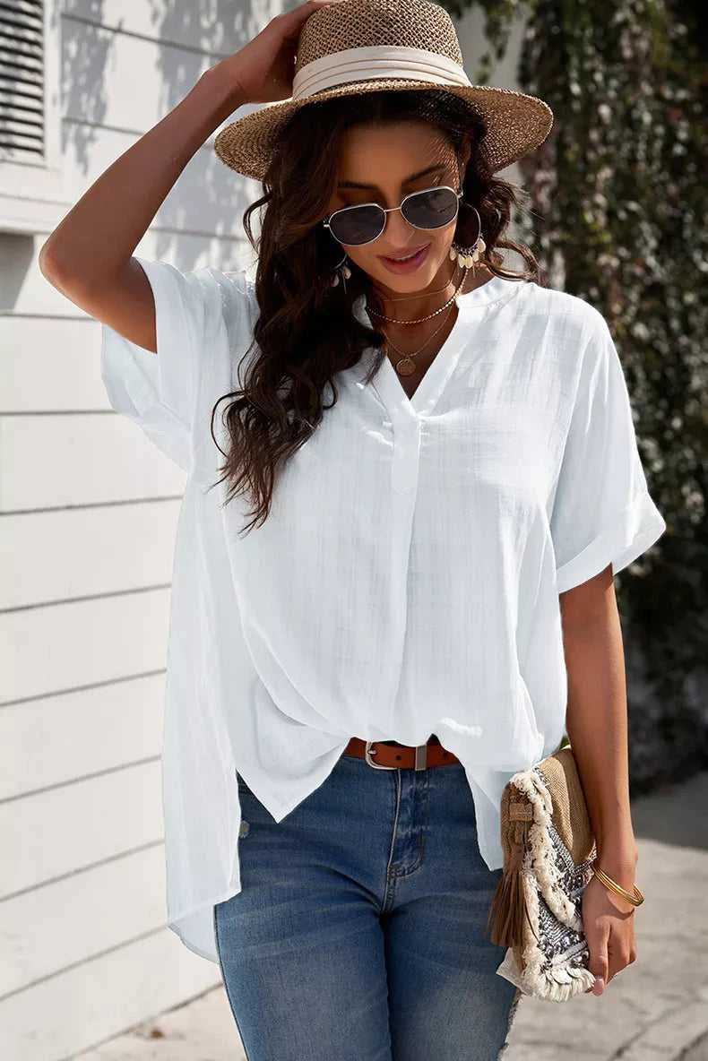 Notched Short Sleeve Blouse 100100089501470 33 Affordable Fashion Under $100 Jerry's Apparel 