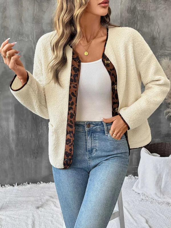 Leopard Trim Button Up Jacket 100100614039866 60 Affordable Fashion Under $100 Jerry's Apparel 