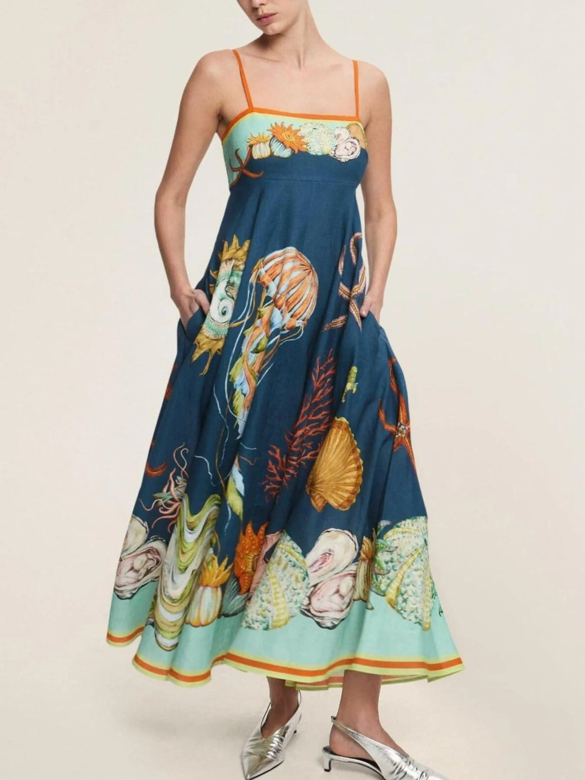 Printed Cami Midi Dress with Pockets