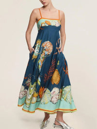 Printed Cami Midi Dress with Pockets
