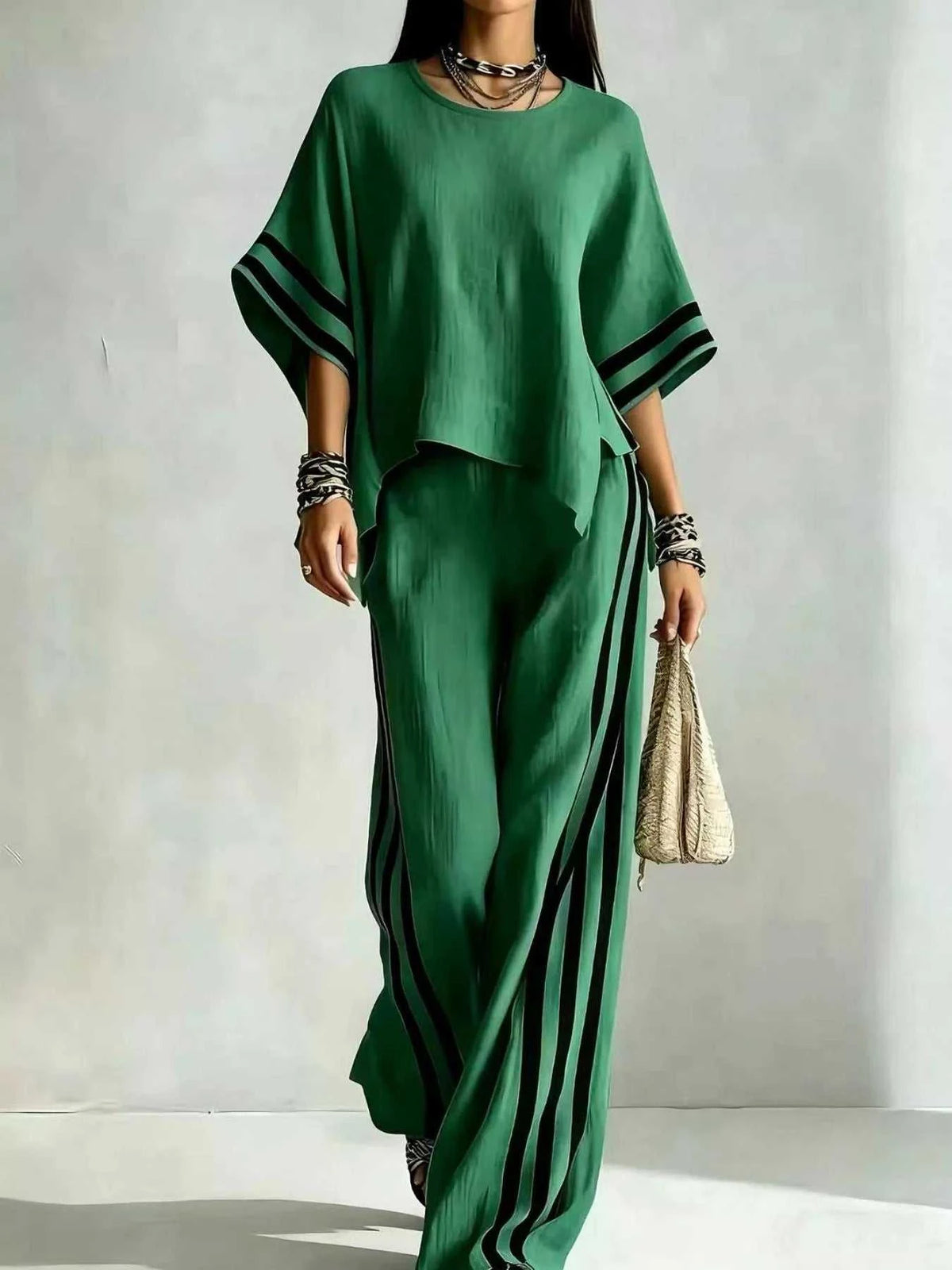 Full Size Striped 3/4 Sleeve Top and Pants Set Plus Size 100100536738570 39 Affordable Fashion Under $100 Jerry's Apparel 