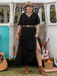 Plus Size Tie Neck Flutter Sleeve Dress