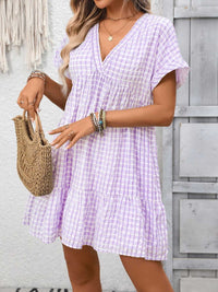 Plaid V-Neck Ruffle Hem Mini Dress 100100856082882 43 Affordable Fashion Under $100 Jerry's Apparel 