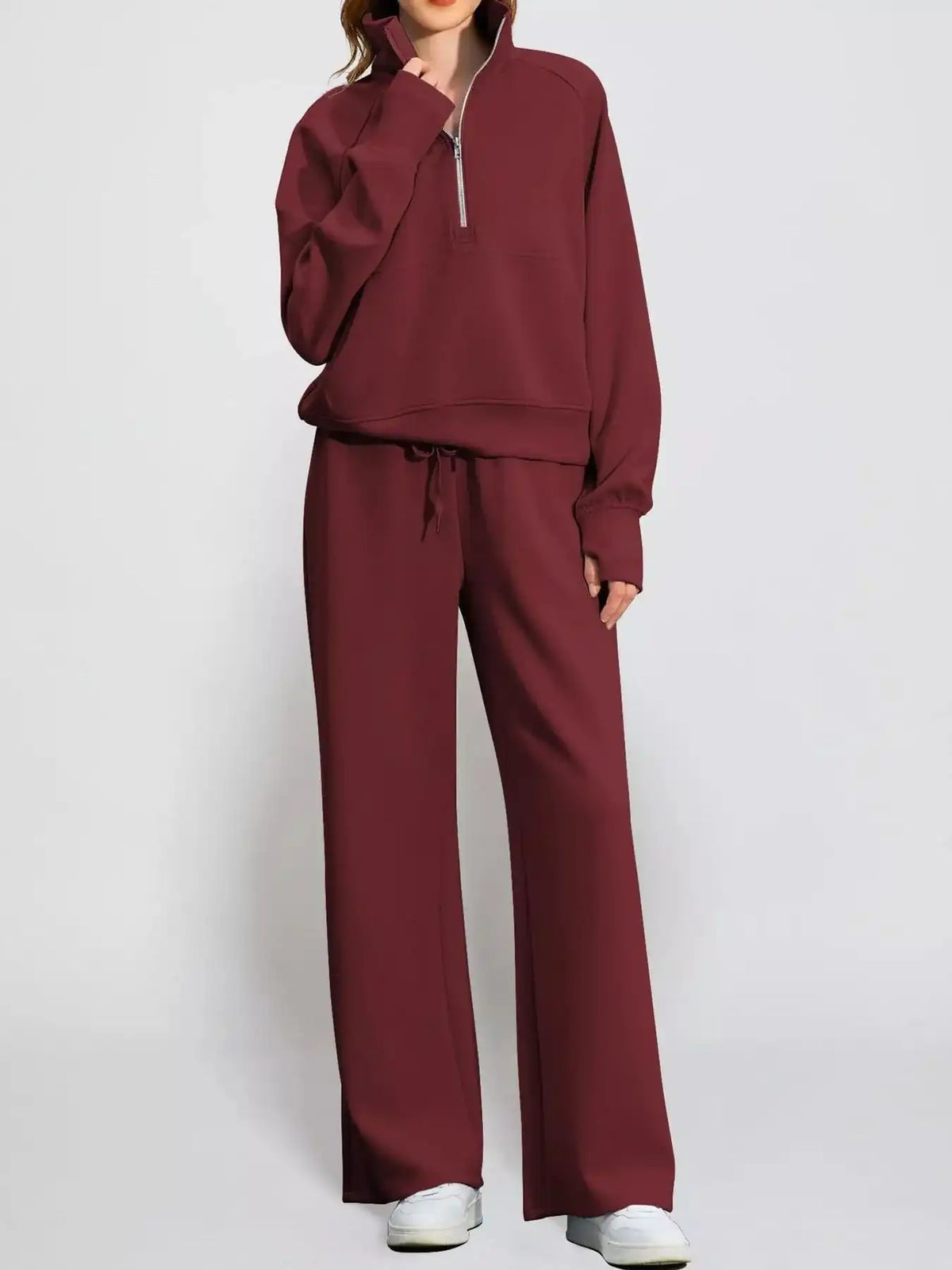 Half-Zip Sweatshirt and Wide-Leg Pants Set 101001840100593 40 Gifts for Her Jerry's Apparel 