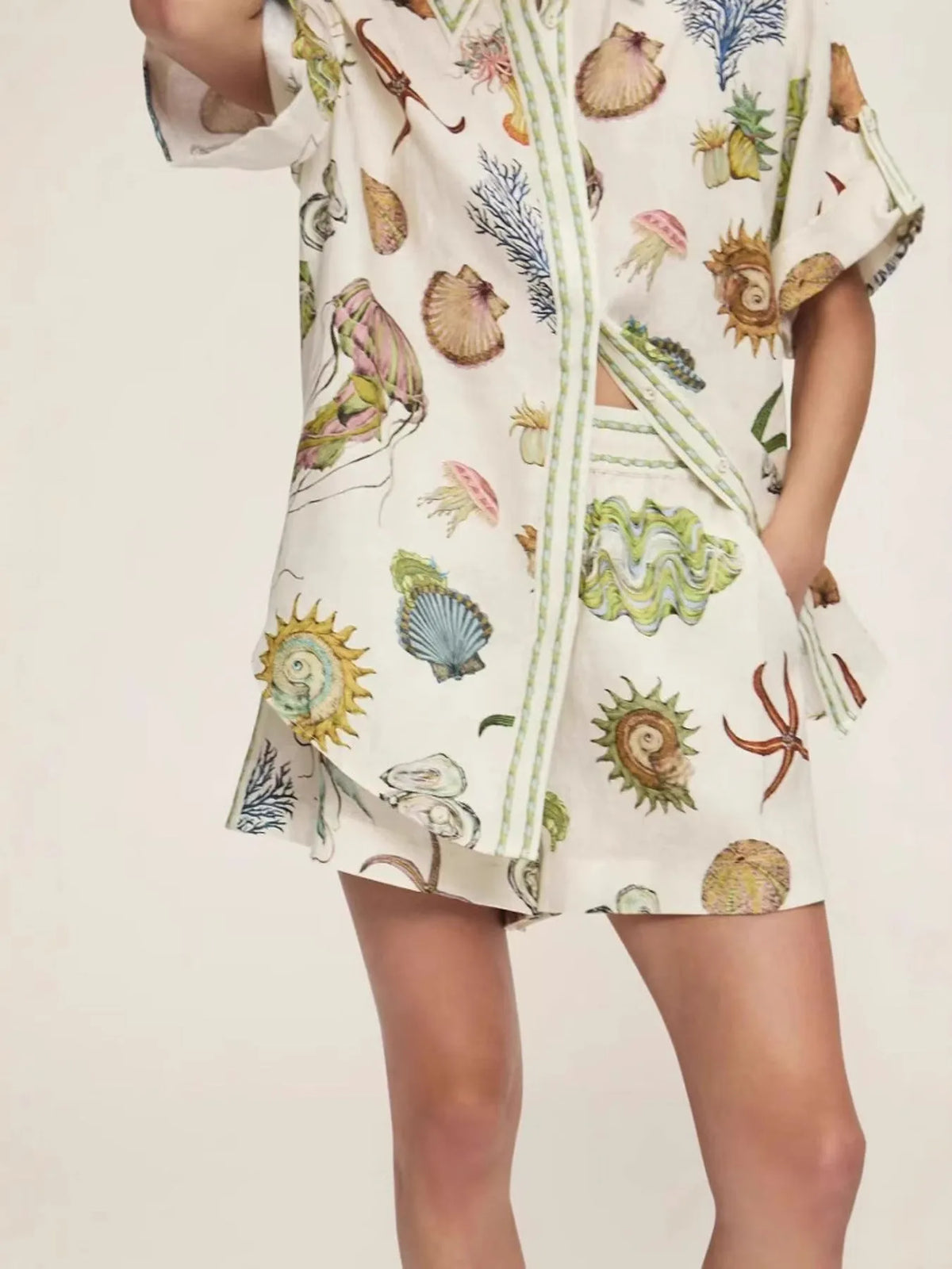 Printed Button Up Shirt and Shorts Set