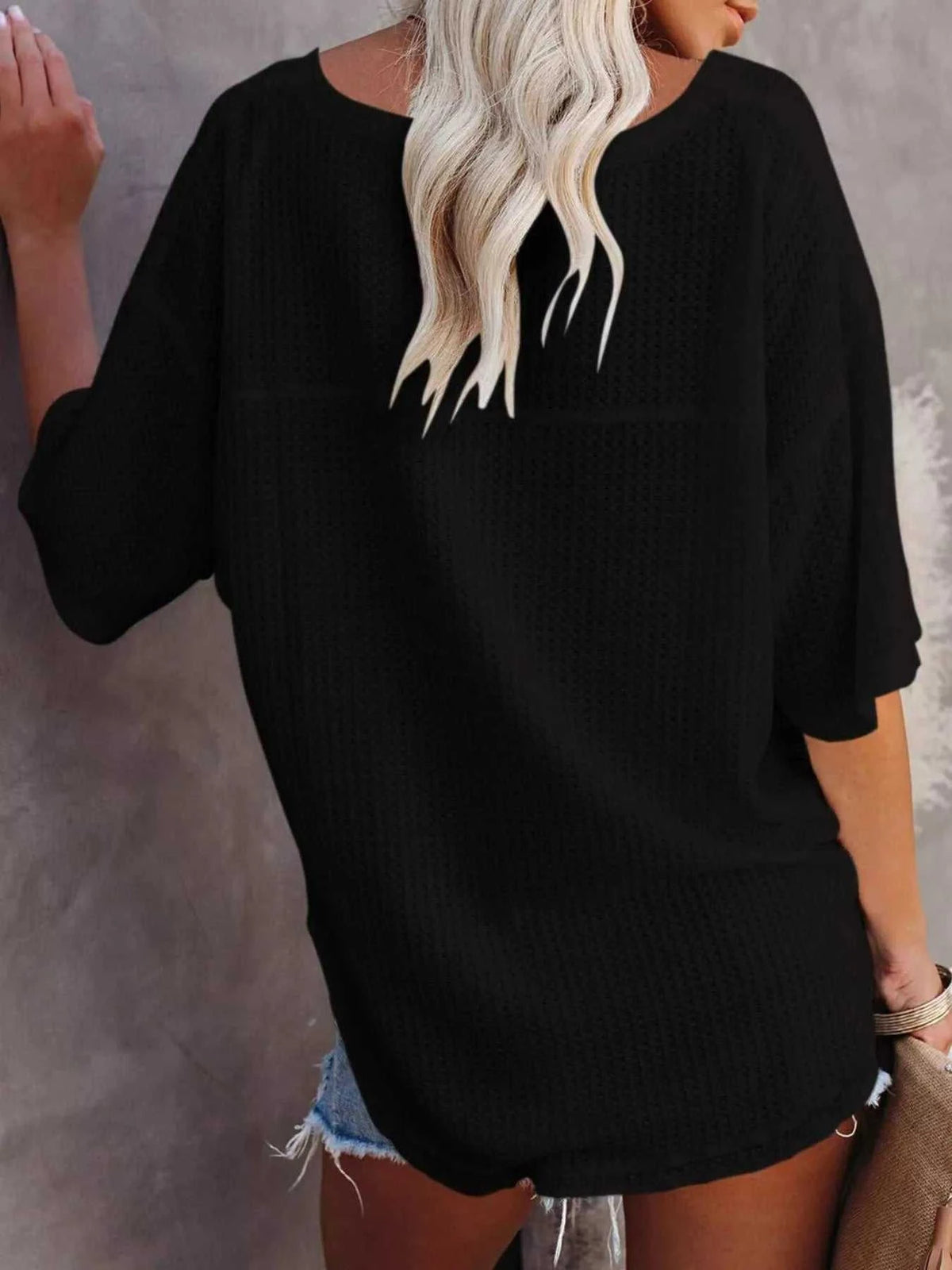 Waffle Knit V-Neck Short Sleeve T-Shirt 100100993990875 26 Affordable Fashion Under $100 Jerry's Apparel 
