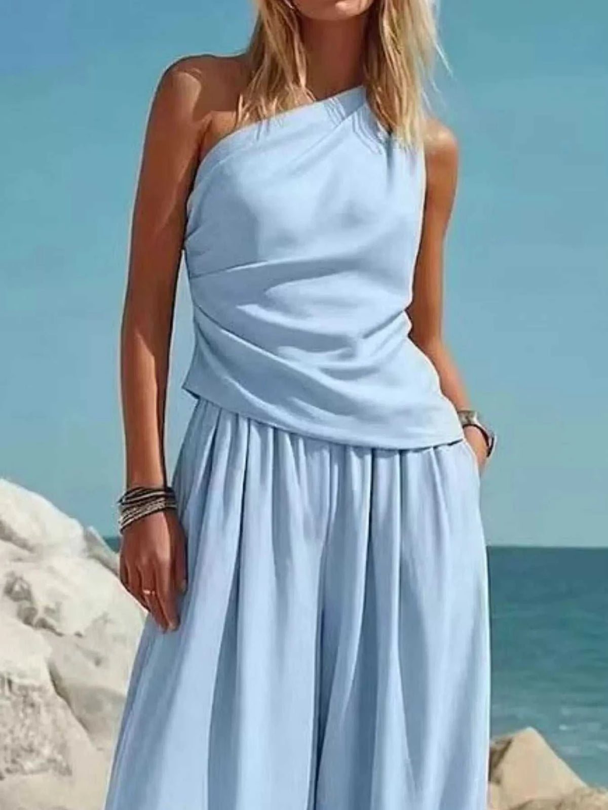 Full Size One-Shoulder Top and Wide Leg Pants Set Plus Size 100100433821316 36 Affordable Fashion Under $100 Jerry's Apparel 