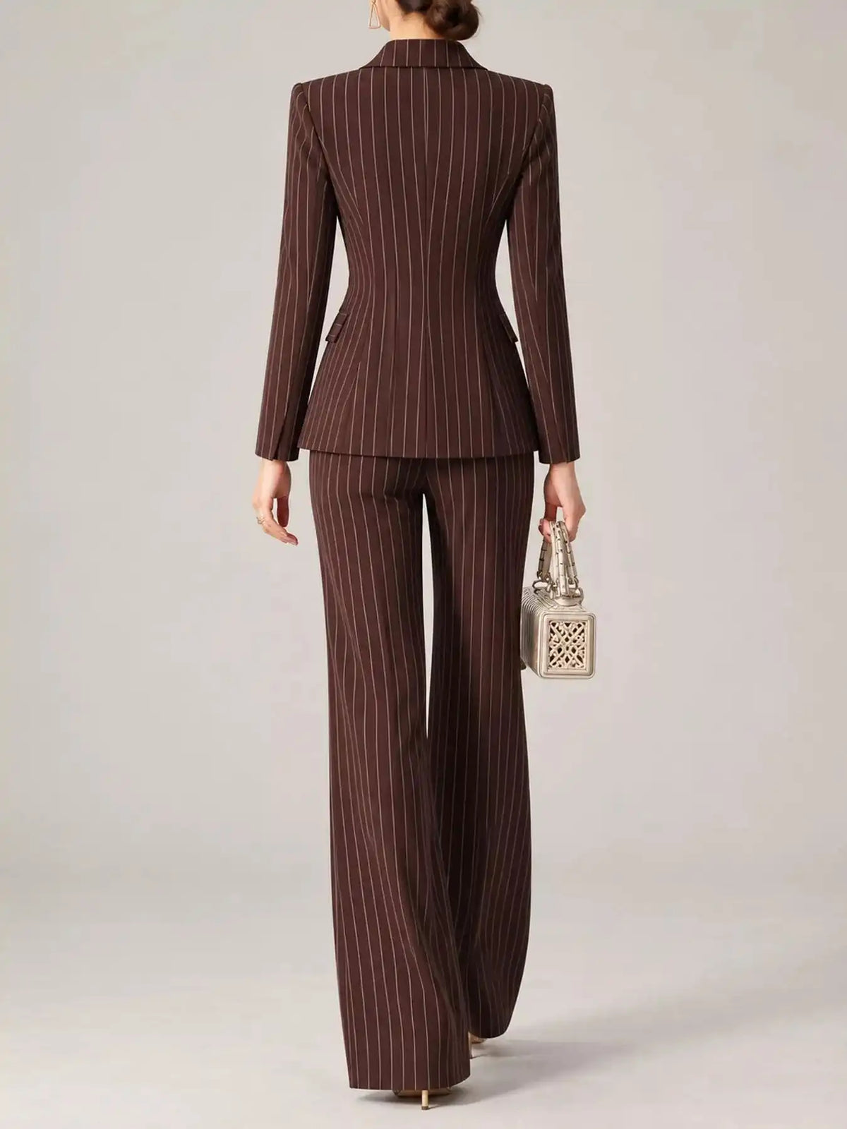 Double-Breasted Pinstripe Blazer and Wide-Leg Pants Set 101001905010997 103 Gifts for Her Jerry's Apparel 