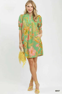 Umgee Botanical Print Dress with Smocked Cuffs 100100413401039 64 Affordable Fashion Under $100 Jerry's Apparel 