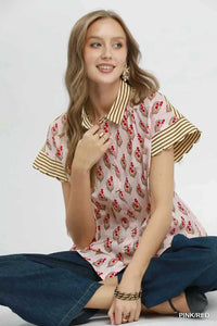 Umgee Block Print Button-Front Shirt with Contrast Stripe Point Collar 100100523571151 47 Affordable Fashion Under $100 Jerry's Apparel 