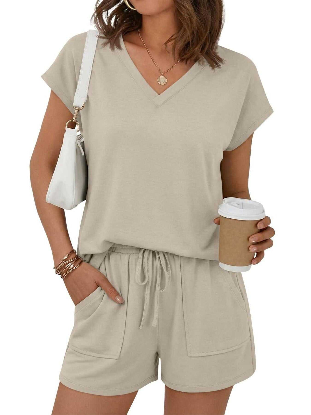Casual V-Neck T-Shirt and Shorts Set 100100459433935 40 Affordable Fashion Under $100 Jerry's Apparel 
