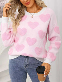 Valentine's Day Heart Pattern Round Neck Sweater 100100539364002 49 Affordable Fashion Under $100 Jerry's Apparel 