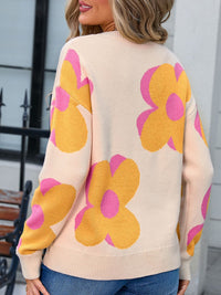 Angel Wings Flower Round Neck Long Sleeve Sweater