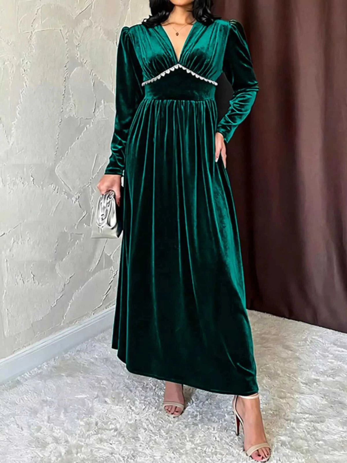 Velvet V-Neck Long Sleeve Maxi Dress 100100704748707 51 Affordable Fashion Under $100 Jerry's Apparel 