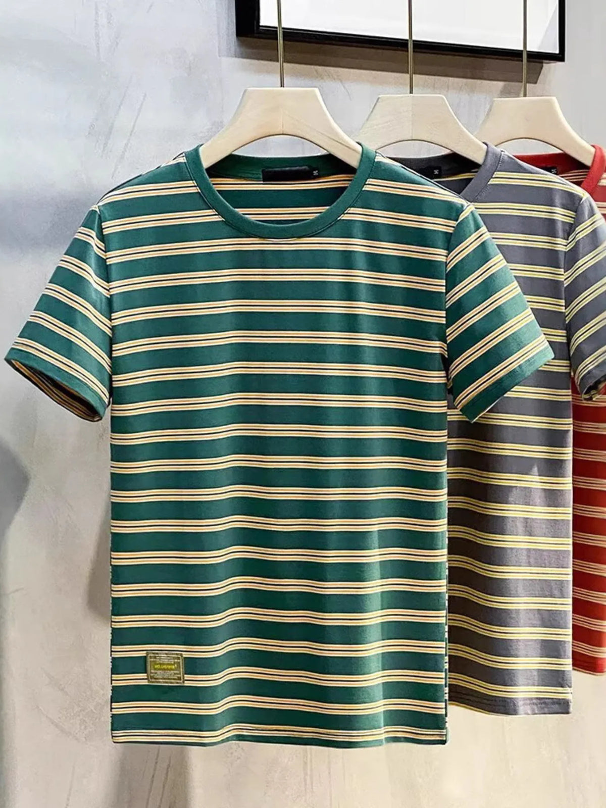 Men's Full Size Stripe Short Sleeve Casual T-Shirt Plus Size