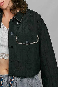 POL Cropped Button-Front Eyelet Cotton Jacket 100100292951676 66 Affordable Fashion Under $100 Jerry's Apparel 