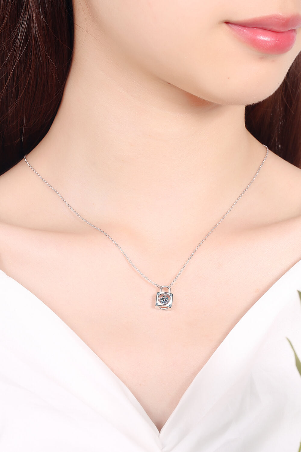 Baeful Moissanite Lock Pendant Necklace