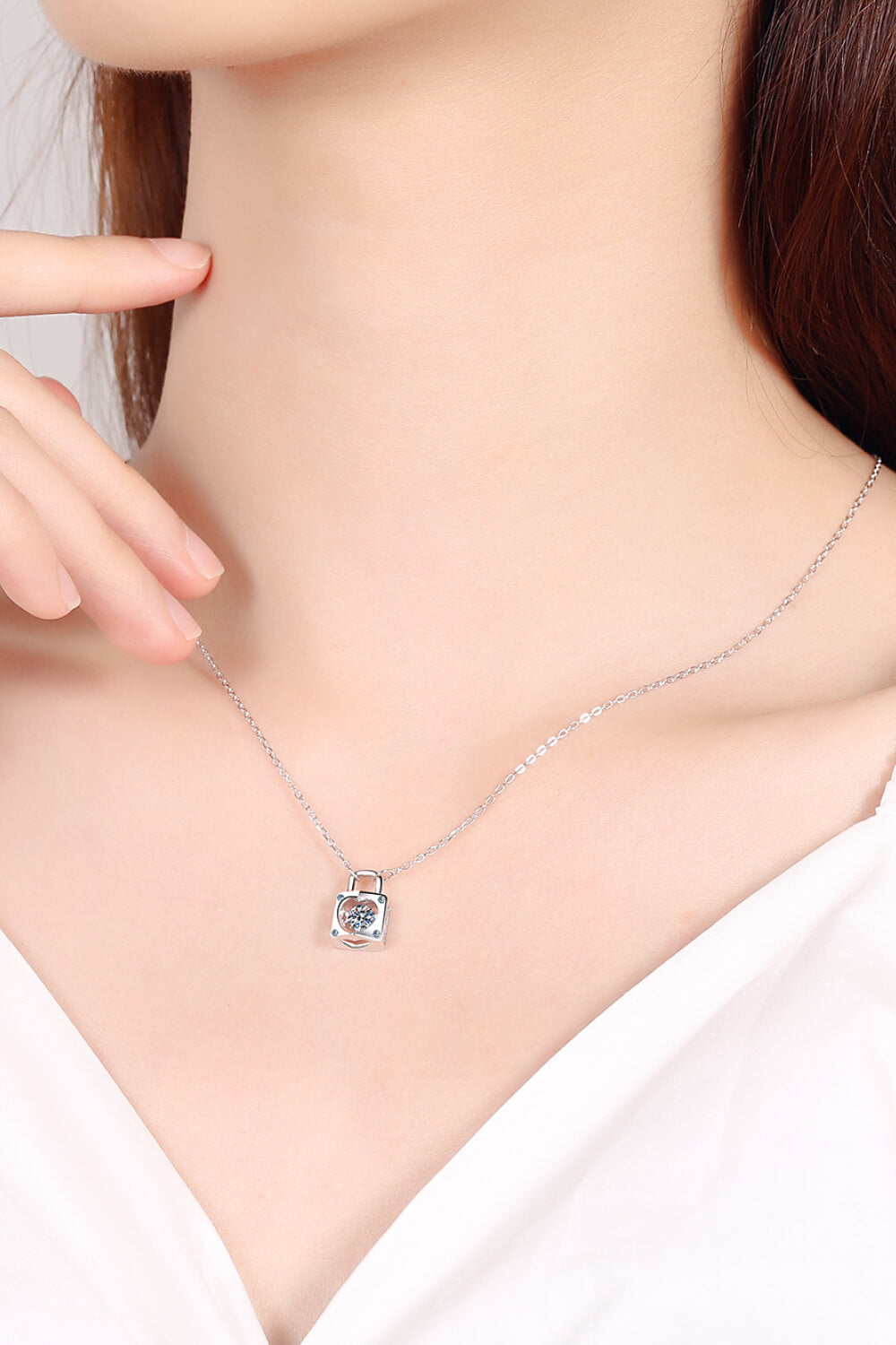 Baeful Moissanite Lock Pendant Necklace