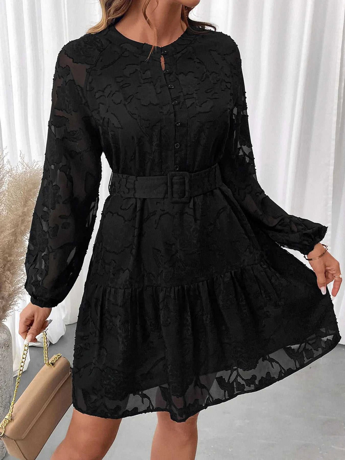 Button-Front Balloon Sleeve Mini Dress 100100715945884 64 Affordable Fashion Under $100 Jerry's Apparel 
