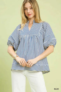Umgee Striped Puff Sleeve Babydoll Top 100100016861860 45 Affordable Fashion Under $100 Jerry's Apparel 