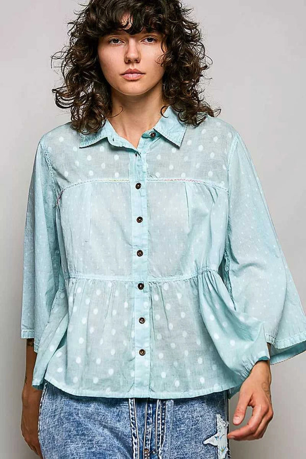 POL Tonal Dot Weave Textured Button Front Shirt 100100853431748 50 Affordable Fashion Under $100 Jerry's Apparel 