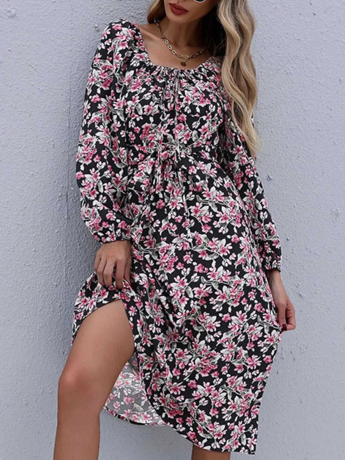 Floral Print Long Sleeve Midi Dress 100100182226731 33 Affordable Fashion Under $100 Jerry's Apparel 