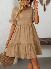 Mandy Ruffled Ruched Round Neck Half Sleeve Dress 100100796041903 25 Affordable Fashion Under $100 Jerry's Apparel 