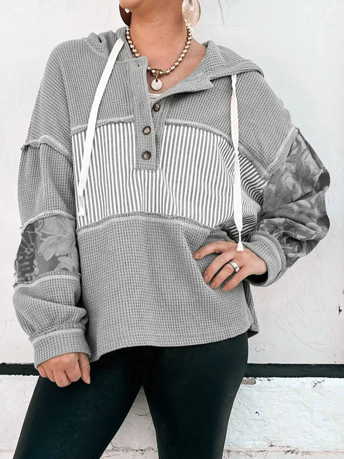 Waffle Knit Striped Drawstring Hoodie 100100091731015 44 Affordable Fashion Under $100 Jerry's Apparel 