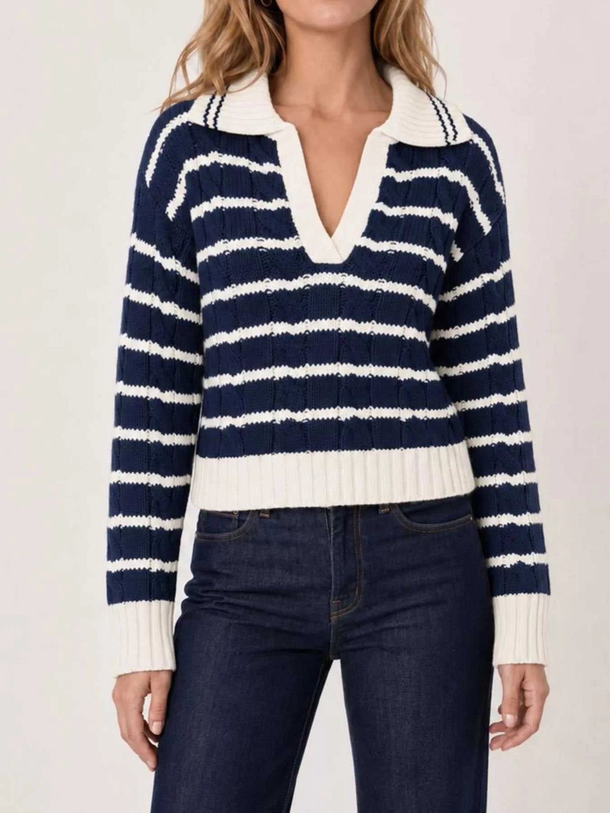 Striped Johnny Collar Dropped Shoulder Sweater 101002653501272 43 Affordable Fashion Under $100 Jerry's Apparel 