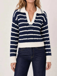 Striped Johnny Collar Dropped Shoulder Sweater 101002653501272 43 Affordable Fashion Under $100 Jerry's Apparel 