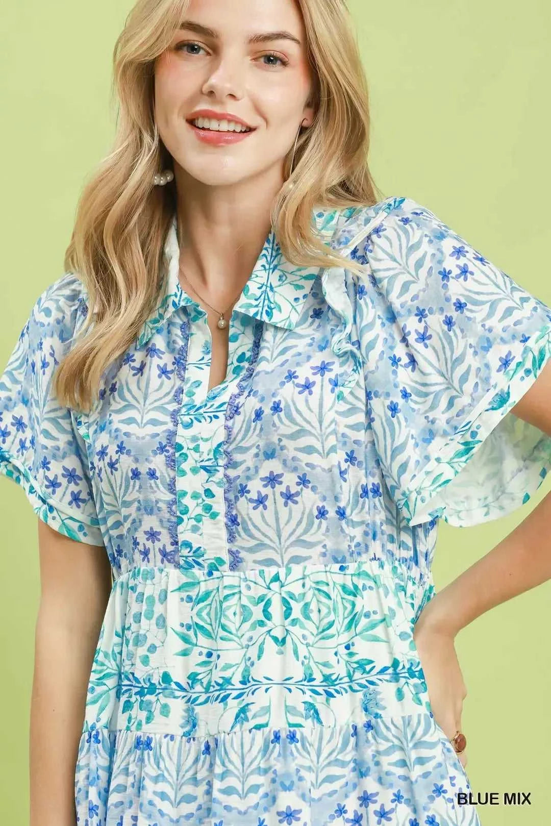 Umgee Mixed Floral Tiered Mini Dress with Flutter Sleeves 100100196711598 66 Affordable Fashion Under $100 Jerry's Apparel 