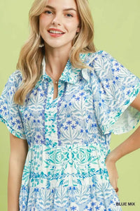 Umgee Mixed Floral Tiered Mini Dress with Flutter Sleeves 100100196711598 66 Affordable Fashion Under $100 Jerry's Apparel 