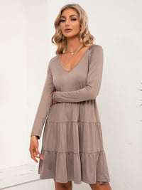 Ivy Lane V-Neck Long Sleeve Tiered Dress