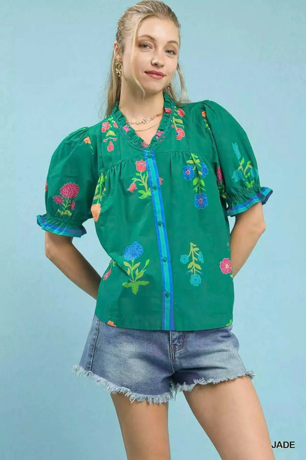 Umgee Petal Parade Print Button-Down Blouse 100100165881156 49 Affordable Fashion Under $100 Jerry's Apparel 