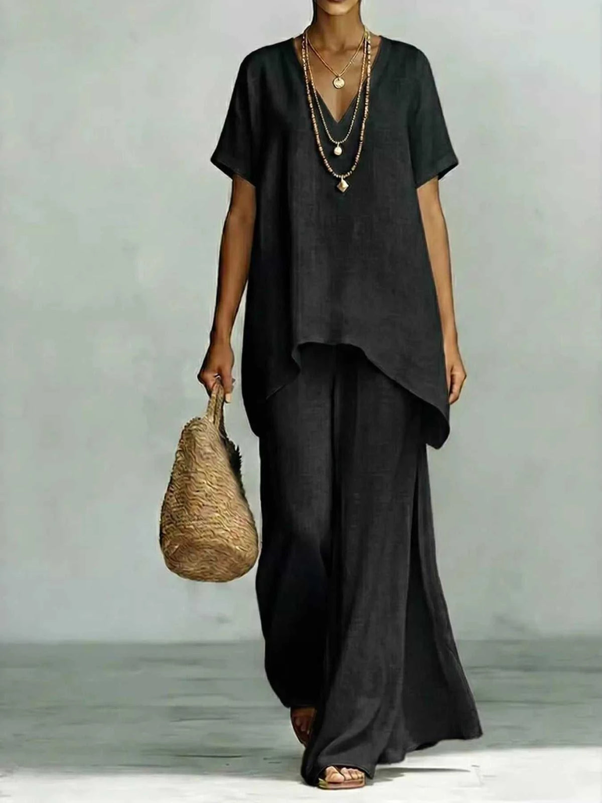 Full Size V-Neck Top and Wide-Leg Pants Set Plus Size 100100663551339 44 Affordable Fashion Under $100 Jerry's Apparel 