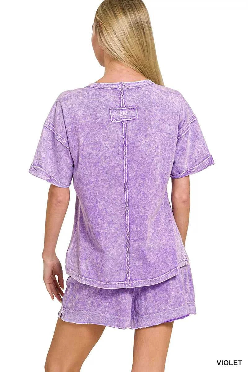 Zenana Halo Snow Washed Exposed Seam Top & Shorts Set 100100640931273 45 Affordable Fashion Under $100 Jerry's Apparel 