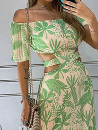 Full Size Cutout Off-Shoulder Printed Maxi Dress Plus Size