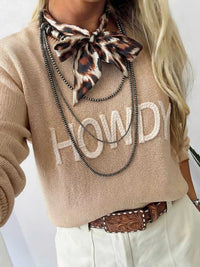 Parchment Corder HOWDY Letter Graphic Crew Neck Relaxed Sweater 101002517798575 59 Affordable Fashion Under $100 Jerry's Apparel 