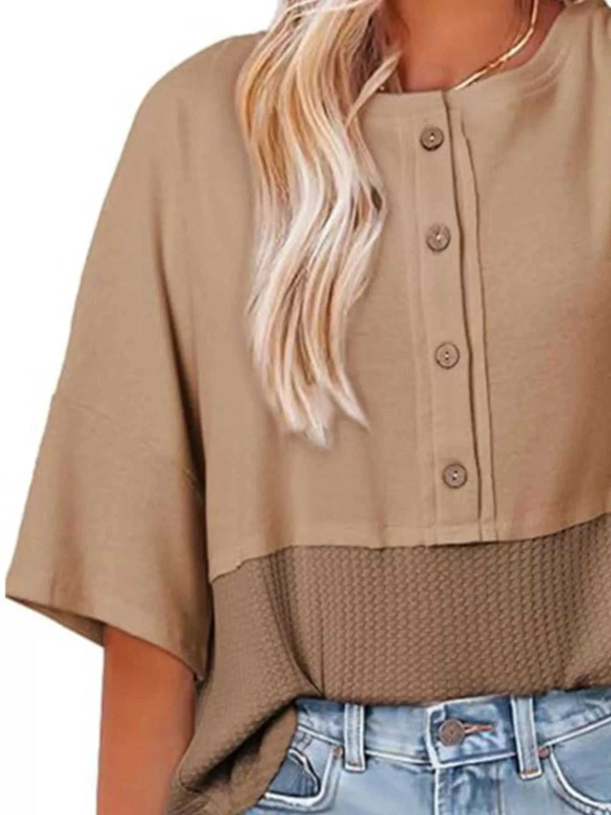 Button Detail Texture Knit T-Shirt 100100489140397 26 Affordable Fashion Under $100 Jerry's Apparel 