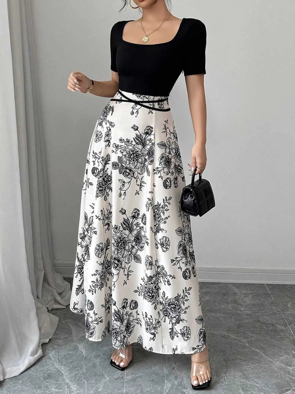 Floral Print Square Neck Maxi Dress 100100720622847 46 Affordable Fashion Under $100 Jerry's Apparel 