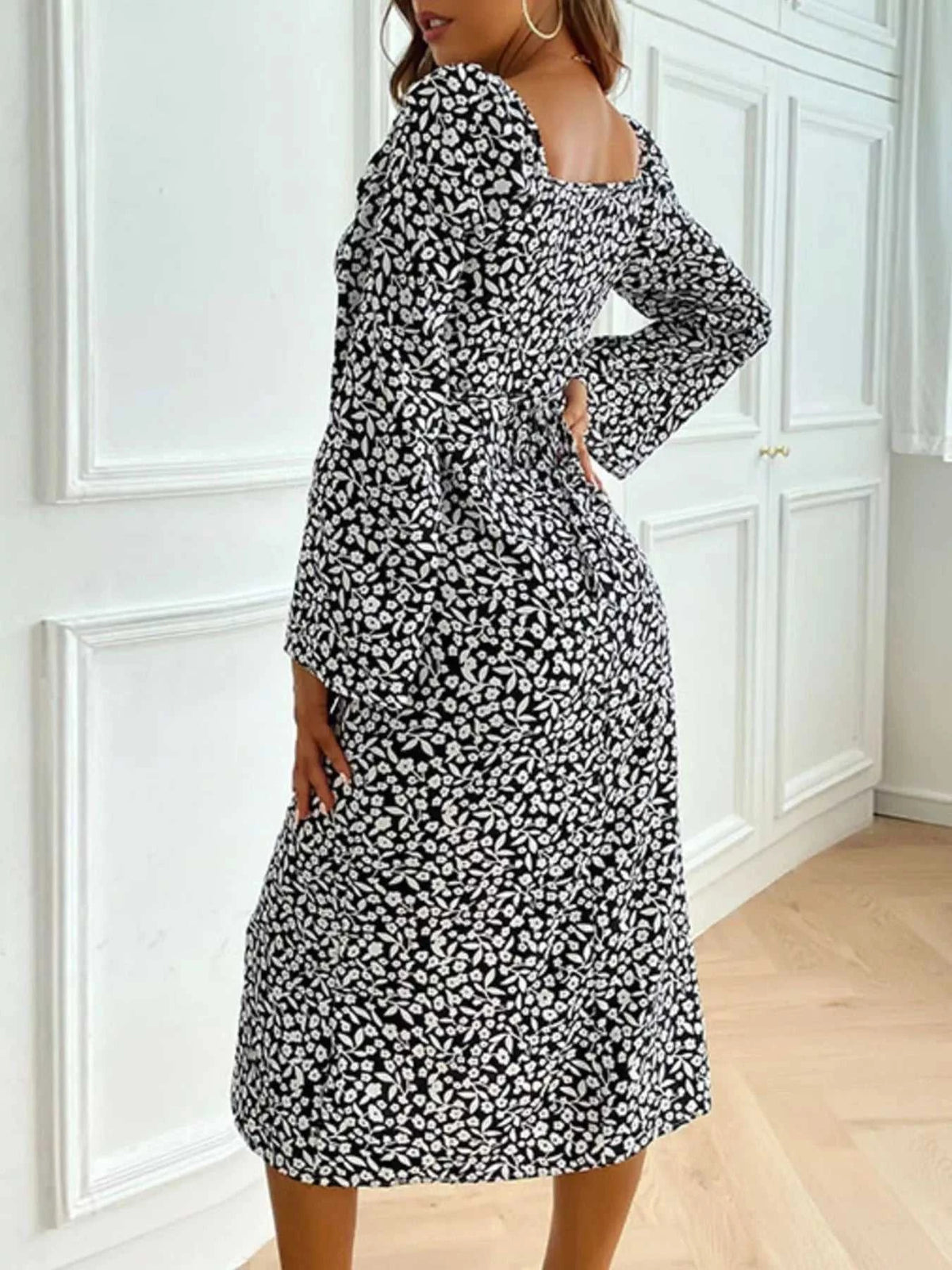 Printed Tie Flare Sleeve Midi Dress 100100275543002 41 Affordable Fashion Under $100 Jerry's Apparel 
