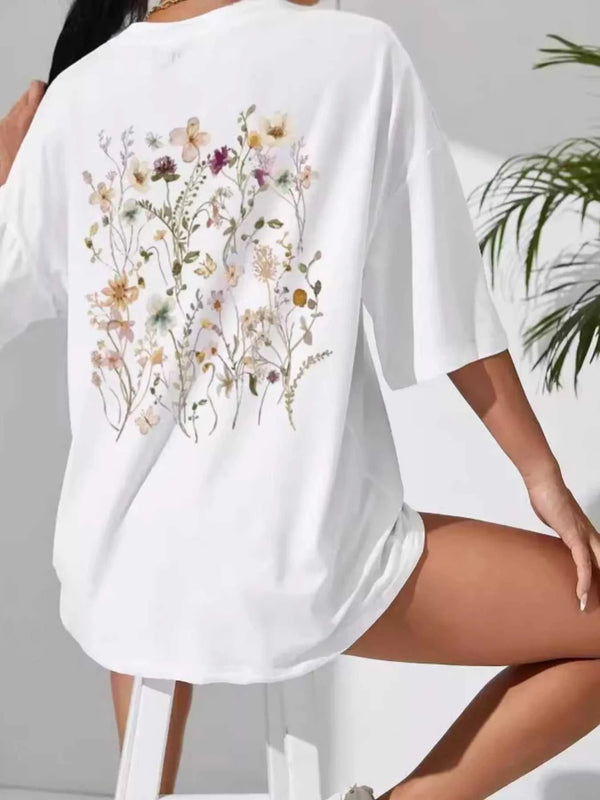 Full Size Floral Short Sleeve Casual T-Shirt Plus Size 101001286461631 25 Women's T-shirts Affordable Fashion Under $100 Jerry's Apparel 