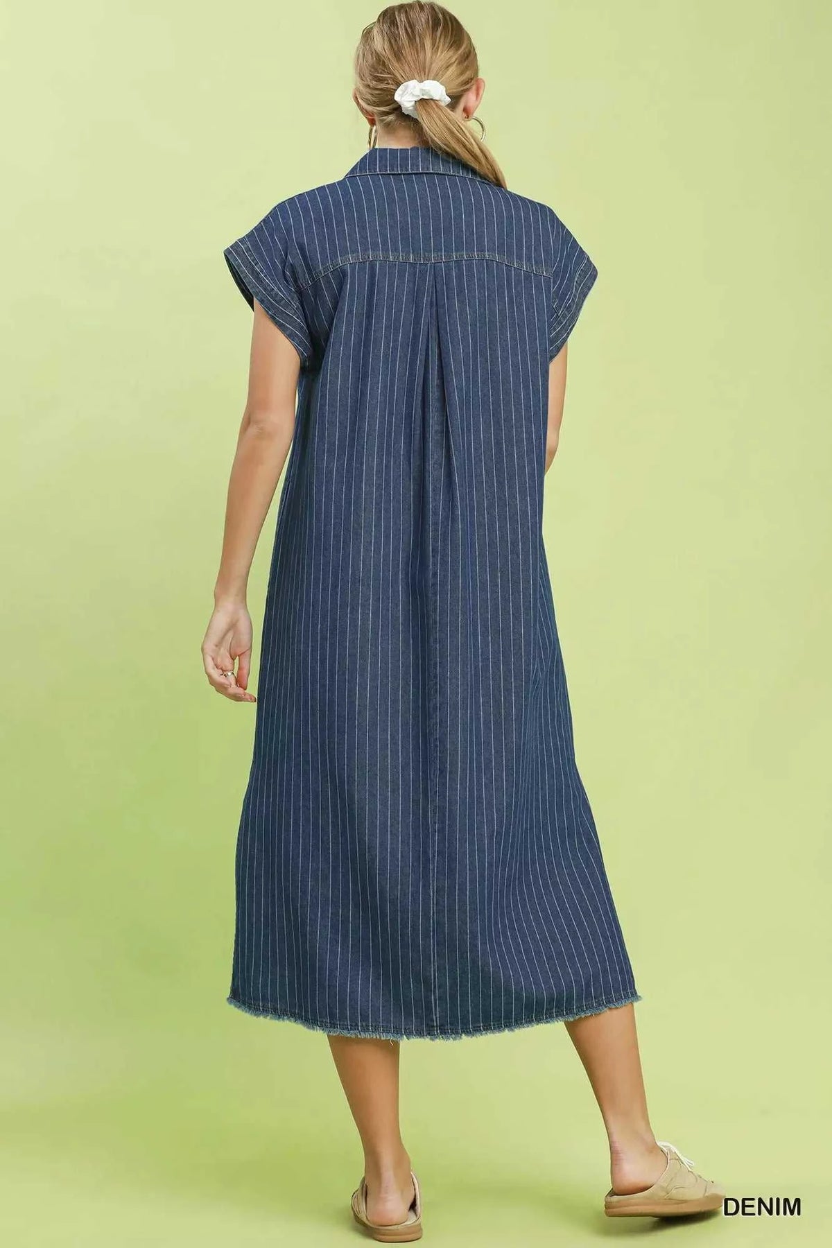 Umgee Pinstripe Denim Collared Midi Dress with Side Slits 100100970061245 66 Affordable Fashion Under $100 Jerry's Apparel 