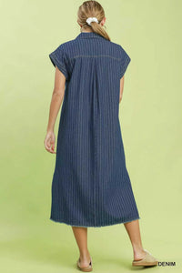 Umgee Pinstripe Denim Collared Midi Dress with Side Slits 100100970061245 66 Affordable Fashion Under $100 Jerry's Apparel 