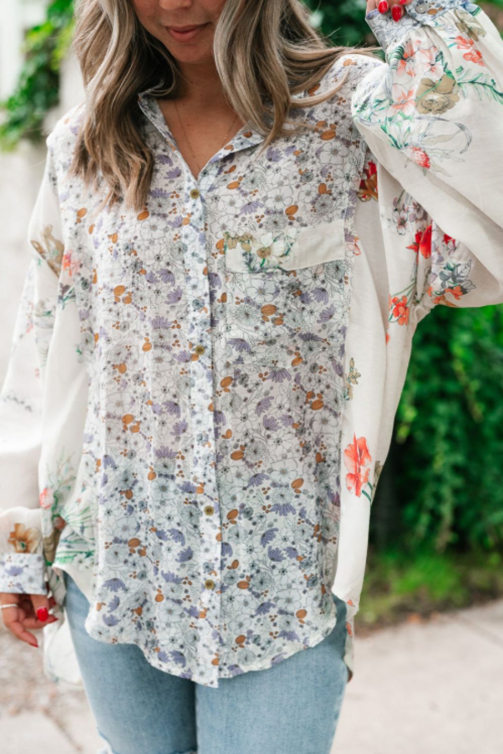 Floral Collared Neck Long Sleeve Shirt