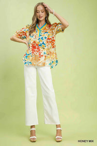 Umgee Floral Contrast Pleat Neck Top 100100333121191 47 Affordable Fashion Under $100 Jerry's Apparel 