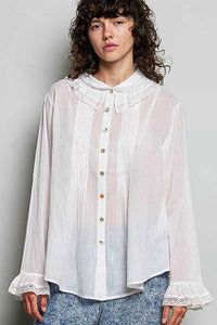 POL Woven Lace Trim Pintuck Button-Down Shirt 100100784961327 66 Affordable Fashion Under $100 Jerry's Apparel 