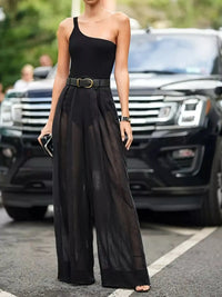 One-Shoulder Bodysuit and Sheer Wide-Leg Pants Set 101001090999044 77 Women's Pants Set Gifts for Her Jerry's Apparel 
